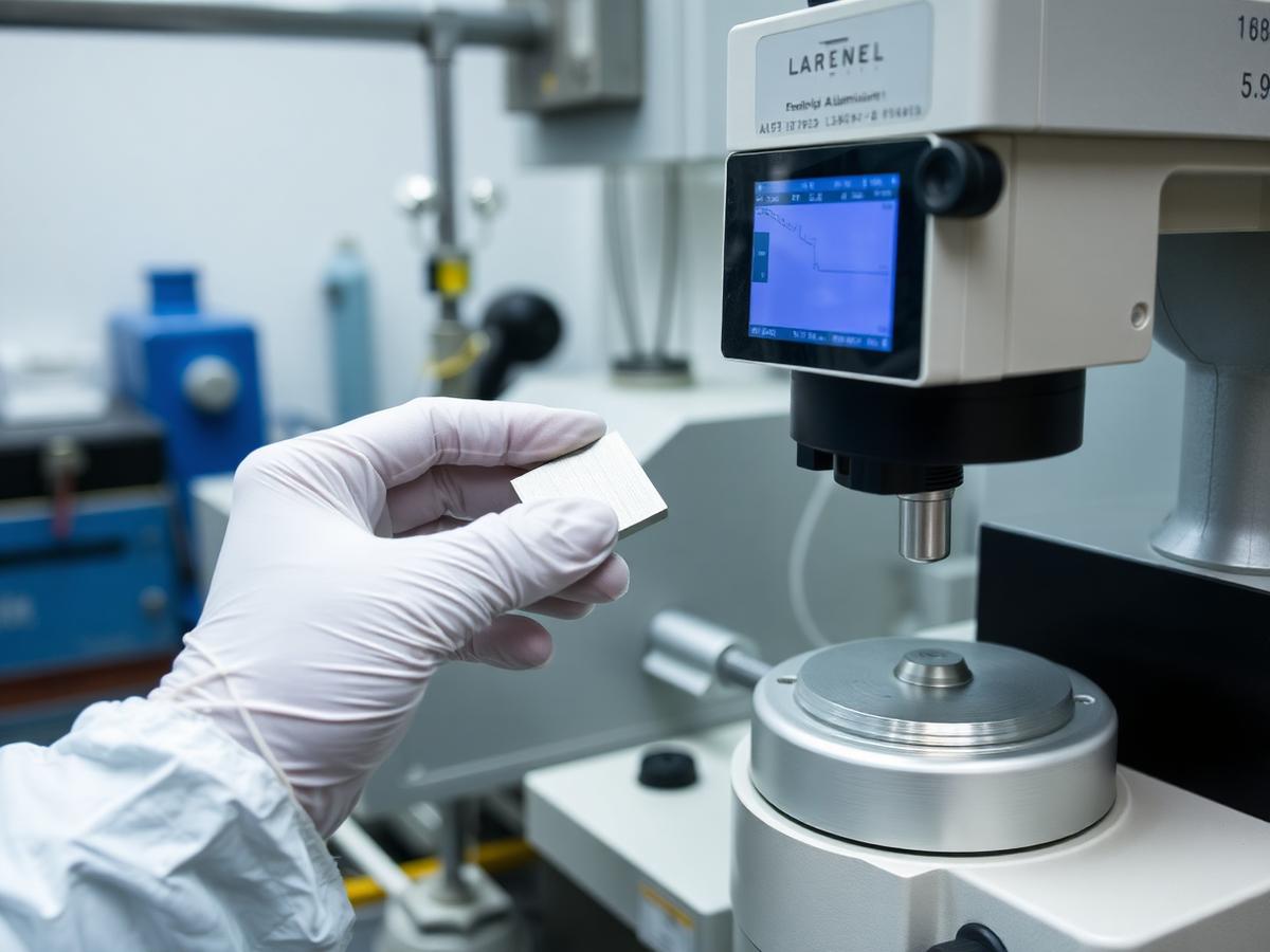 Spectrometer analysing an aluminium sample in the quality lab