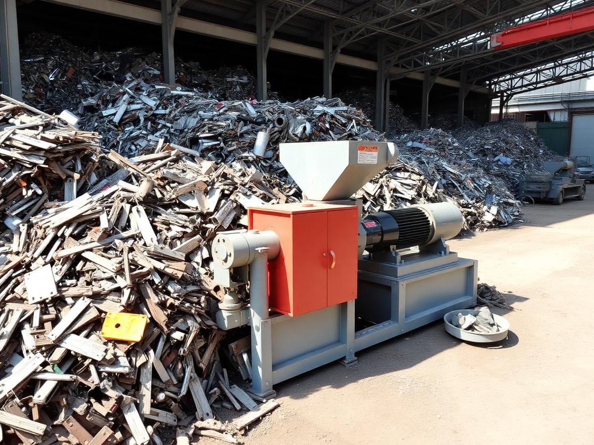 Sorted aluminium scrap and a pulverizer machine in the yard